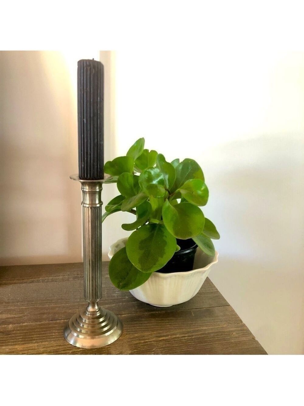 Elegant Vintage Candlestick Pewter/Silver Tone Fluted 9” tall